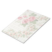 レターサイズ8.5 x 11ワイド罫線入りピンクのバラフローラ ノートパッド (アングル)