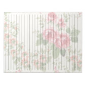 レターサイズ8.5 x 11ワイド罫線入りピンクのバラフローラ ノートパッド (正面)