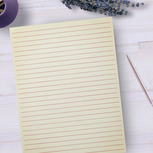 レターサイズ8.5" x 11"赤いルールドベージュ横線 ノートパッド