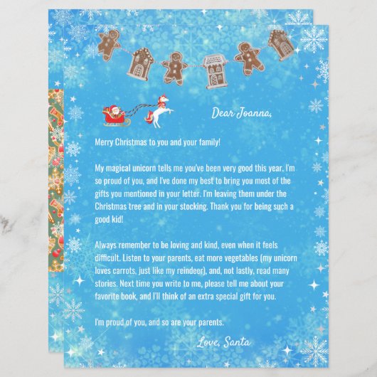 レターサンタユニコーンスノーフレークストインデナーブルークリスマス (正面/裏面)