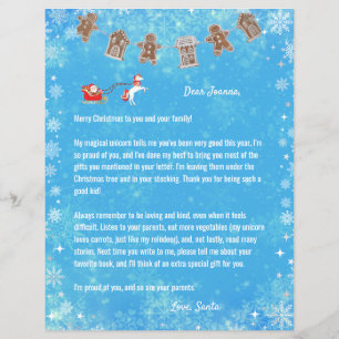 レターサンタユニコーンスノーフレークストインデナーブルークリスマス