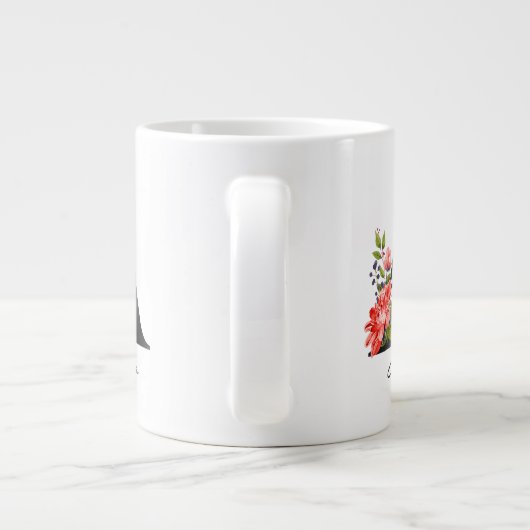 レターシルバーモノグラムフローラ赤紫グリーン ジャンボコーヒーマグカップ (裏面)