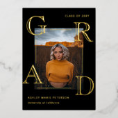 レターズモダンラード黒金ゴールド写真卒業 箔招待状 (正面)