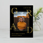 レターズモダンラード黒金ゴールド写真卒業 箔招待状 (立ち正面)