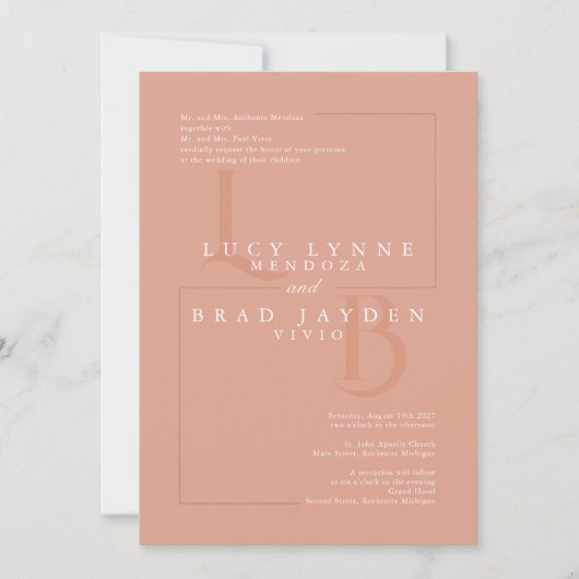 レターズモダン結婚式招待状テラコッタ 招待状 (正面)