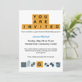 レタータイルブルー誕生日招待状 招待状 (スタンド正面)