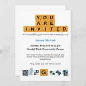 レタータイルブルー誕生日招待状 招待状 (正面/裏面)