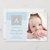 レターブエレガントロック男の赤ちゃんフォトブルー誕生 案内状 (正面)