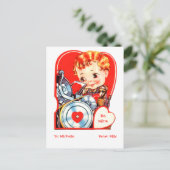 レタープレスのバレンタインデーに印刷するかわいい男の子 シーズンポストカード (スタンド正面)