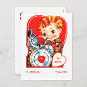 レタープレスのバレンタインデーに印刷するかわいい男の子 シーズンポストカード (正面/裏面)