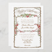 レタープレススタイルフェイクヴィンテージボワトレリス – 赤 招待状 (正面/裏面)