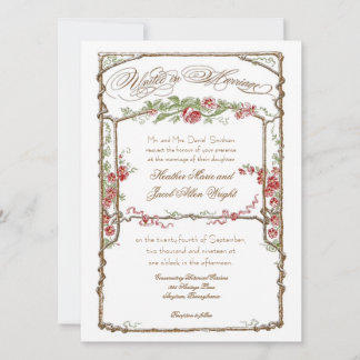 レタープレススタイルフェイクヴィンテージボワトレリス – 赤 招待状