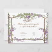 レタープレススタイルヴィンテージフェイクボワトレリスパープル 出欠カード (正面)