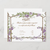 レタープレススタイルヴィンテージフェイクボワトレリスパープル 出欠カード (正面/裏面)