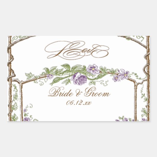 レタープレススタイルヴィンテージフェイクボワトレリスパープル 長方形シール (正面)