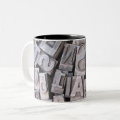 レタープレスメタル型マグカップ ツートーンマグカップ (正面左)