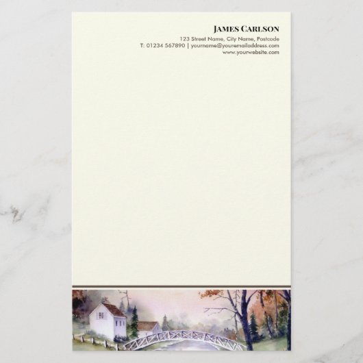 レターヘッドアーチ橋の水の色絵を描の 便箋 (正面)