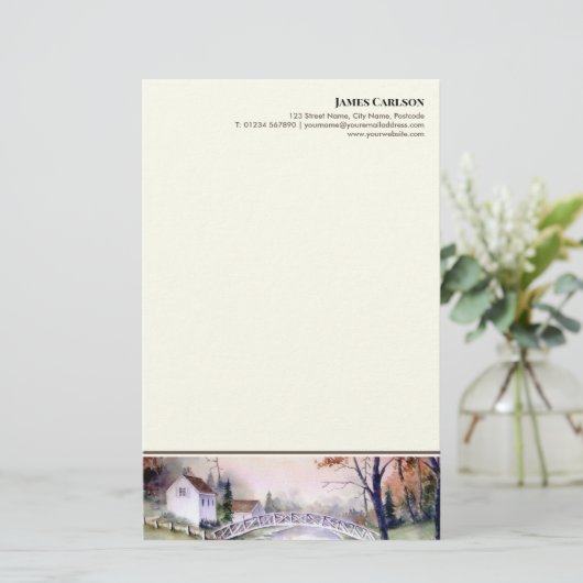 レターヘッドアーチ橋の水の色絵を描の 便箋 (スタンド正面)