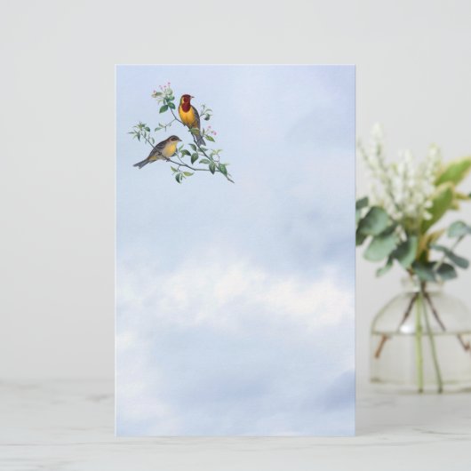 レターヘッド花の木の枝の鳥 便箋 (スタンド正面)