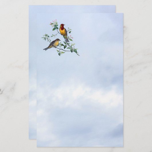 レターヘッド花の木の枝の鳥 便箋 (正面/裏面)