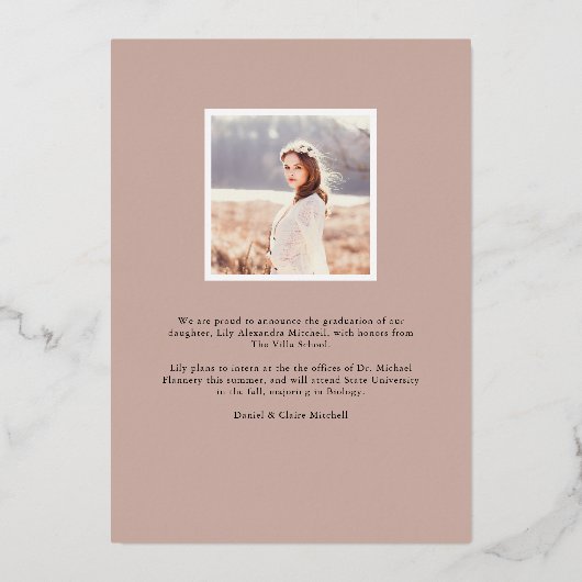 レターボックスフォイル |写真卒業のお知らせ 箔招待状 (裏面)