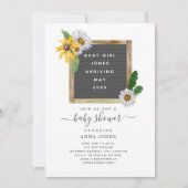 レターボードワイルドフラワーベビーシャワー 招待状 (正面)