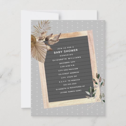 レターボード植物学のベビーシャワー 招待状 (正面)