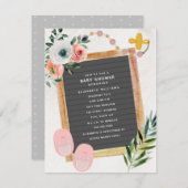 レターボード靴おしゃぶりフローラ女子ベビーシャワー 招待状 (正面/裏面)