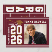 レターマン卒業式　学 校 色　マルーン　のお知らせ 招待状 (正面/裏面)