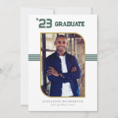 レターマン大学 |グリーン&金ゴールド卒業写真 案内状 (正面)