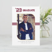 レターマン大学 |レッド&金ゴールド卒業写真 案内状 (スタンド正面)