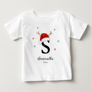 レター名サンタハット モノグラム カスタムイニシャル ベビーTシャツ