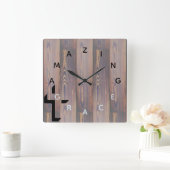 レター番号木目 スクエア壁時計 (ホーム)