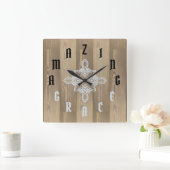 レター番号木目 スクエア壁時計 (ホーム)
