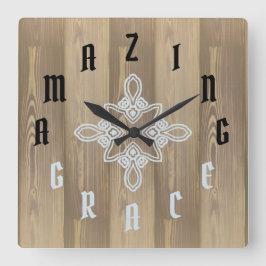 レター番号木目 スクエア壁時計