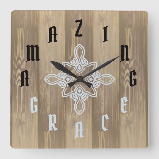 レター番号木目 スクエア壁時計 (正面)