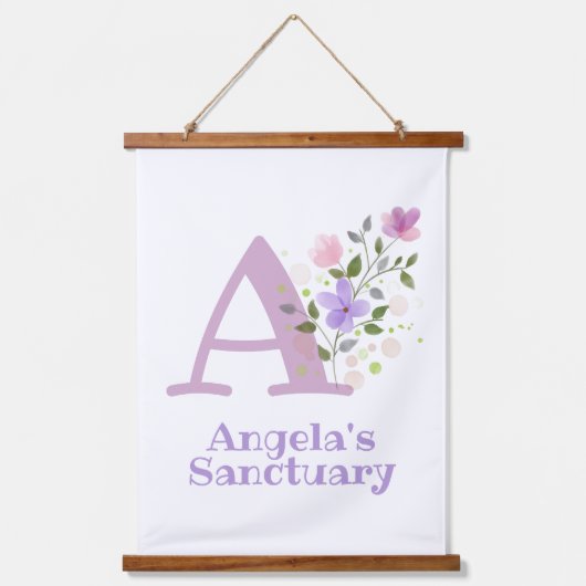 レターAと名(フローラデザイン) 吊り下げ型タペストリー (正面)