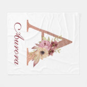 レターAフローラバラ金ゴールドモノグラム子供部屋 フリースブランケット (正面(横))