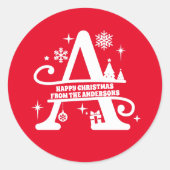 レターAモノグラムイニシャル名挨拶 ラウンドシール (正面)