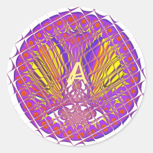 レターA、ロカラフルゴ文字デザイン ラウンドシール (正面)
