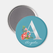 レターA |名前 |フローラホワイトメタリックモノグラム マグネット (正面/裏面)