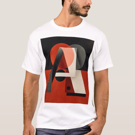 レターA – 赤いテクスチャ上の構成主義幾何学 Tシャツ (正面)