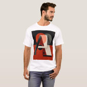 レターA – 赤いテクスチャ上の構成主義幾何学 Tシャツ (正面フル)