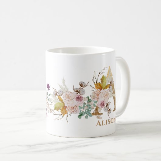 レターA -金ゴールドフローラ名姉妹同僚の友人 コーヒーマグカップ (正面右)