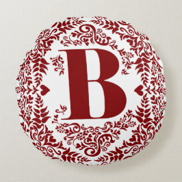 レターBのユニーク赤いハートモダンフローラ縁ど ラウンドクッション