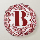 レターBのユニーク赤いハートモダンフローラ縁ど ラウンドクッション (裏面)