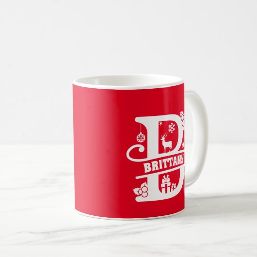 レターBクリスマスモノグラムイニシャル名赤 コーヒーマグカップ (正面右)