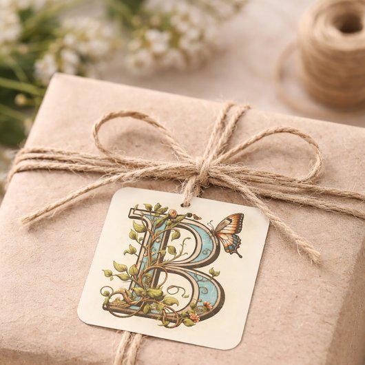 レターBバタフライエレガント自然インスパイア- スクエアシール