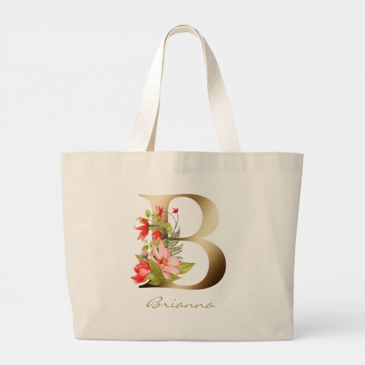 レターBフローラエレガント金ゴールドモノグラム ラージトートバッグ (裏面)