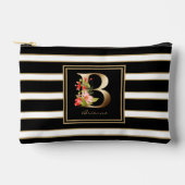 レターBフローラモノグラム白黒金ゴールドストライプ アクセサリーポーチ (正面)